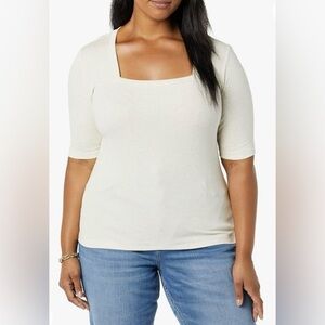 Amazon Aware Women's Modal Ribbed Elbow Sleeve Square Neck T-Shirt Plus Size